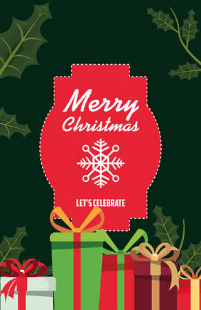 merry christmas gift boxes branchs snowflake sign vector illustrationのイラスト素材