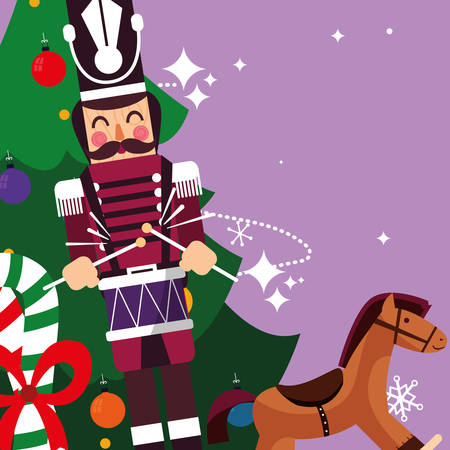 Christmas tree and nutcracker icon over colorful background, vector illustrationのイラスト素材