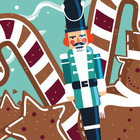 Christmas nutcracker and cookies icon over blue background, vector illustrationのイラスト素材