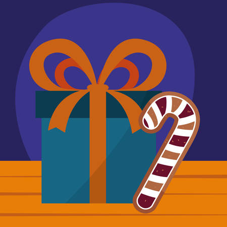 gift box and christmas candy cane over purple  background, vector illustrationのイラスト素材
