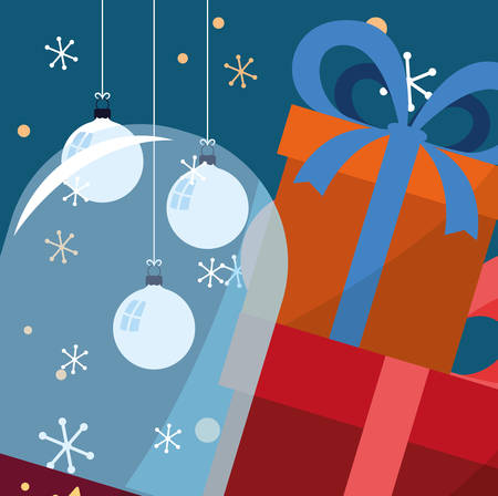 gift boxes and Christmas music box icon over blue background, vector illustrationのイラスト素材