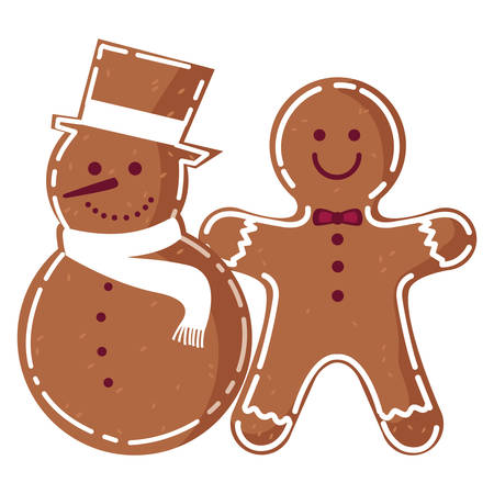 snowman and gingerbread man cookies over white background, vector illustrationのイラスト素材