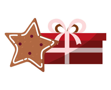 gift box and cookie in star shape over white background, vector illustrationのイラスト素材