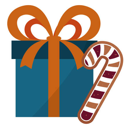 gift box and candy cane over white background, vector illustrationのイラスト素材