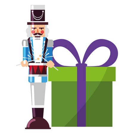 Nutcracker and gift box over white background, vector illustrationのイラスト素材