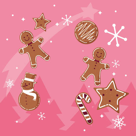 christmas cookies over pink background, vector illustrationのイラスト素材