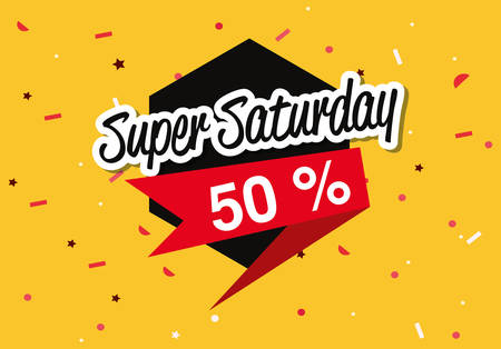 super saturday sale ribbon discount porcent offer vector illustrationのイラスト素材