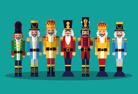 nutcrackers toys over background, colorful design, vector illustrationのイラスト素材