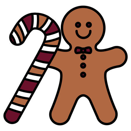 gingerbread man cookie and candy cane over white background, vector illustrationのイラスト素材