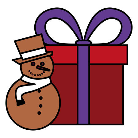 gift box and snowman icon over white background, vector illustrationのイラスト素材