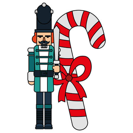 candy cane and nutcracker over white background, vector illustrationのイラスト素材