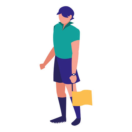 avatar soccer line referee with the flag over white background, vector illustrationのイラスト素材