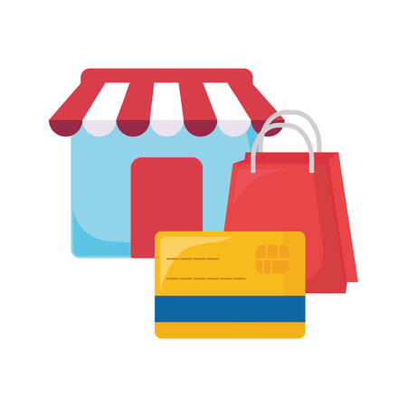 online shopping commerce market credit card bagのイラスト素材