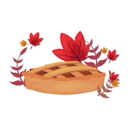 thanksgiving pie cake leaves colors vector illustrationのイラスト素材