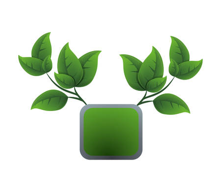 ecology square button with leafs vector illustration designのイラスト素材