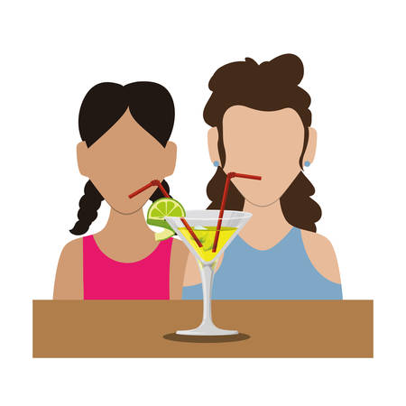 girls with cocktail drink vector illustration designのイラスト素材