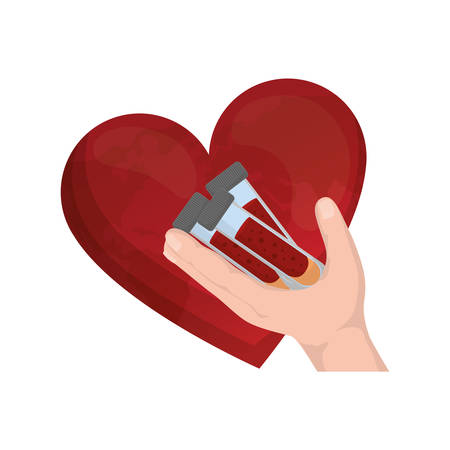 hand with tube test blood and heart vector illustration designのイラスト素材