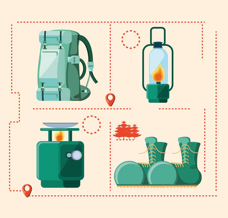set accessories of camping zone vector illustration designのイラスト素材