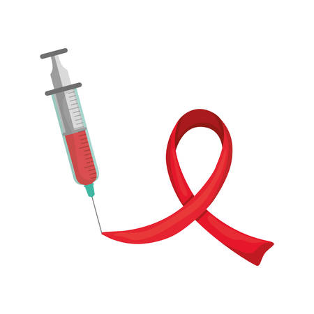 syringe with red ribbon hiv fight vector illustration designのイラスト素材