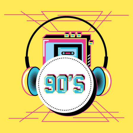headphones of nineties retro vector illustration designのイラスト素材