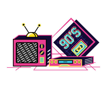 televisor with vhs of nineties retro vector illustration designのイラスト素材