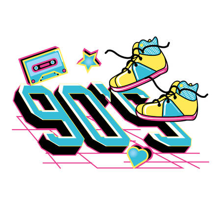 shoes tennis of nineties retro vector illustration designのイラスト素材