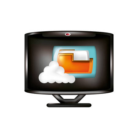 monitor with cloud computing and folder vector illustration designのイラスト素材