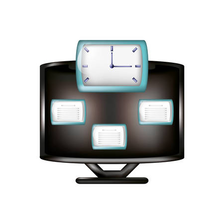 monitor with cloud computing and clock vector illustration designのイラスト素材