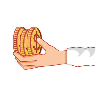 hand human with pile of coin dollar vector illustration designのイラスト素材