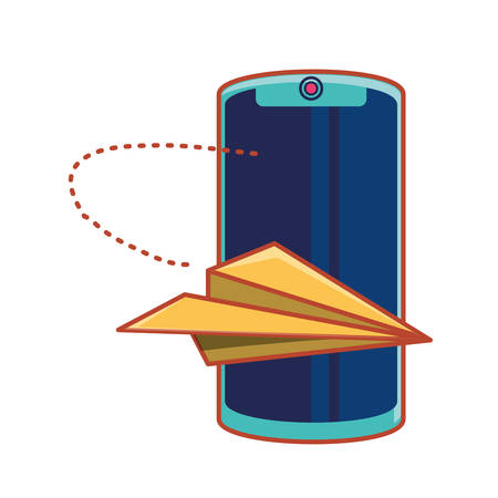 airplane paper flying with smartphone vector illustration designのイラスト素材