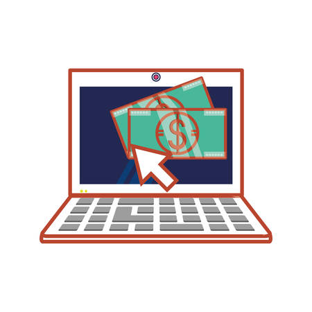 laptop computer with bills dollar and arrow vector illustration designのイラスト素材