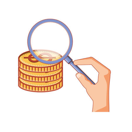 coins money with magnifying glass vector illustration designのイラスト素材
