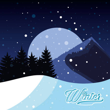 winter landscape scene christmas vector illustration designのイラスト素材