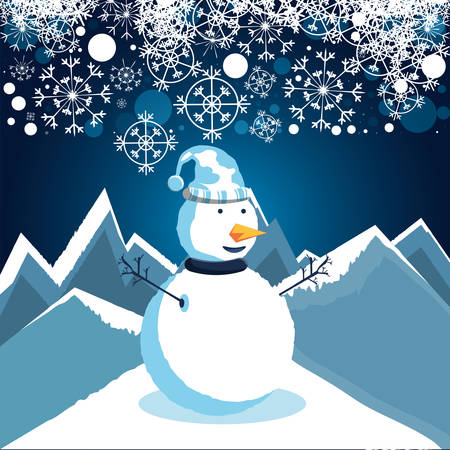 snowman with winter landscape of christmas vector illustration designのイラスト素材