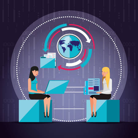 women working and set icons business vector illustration designのイラスト素材