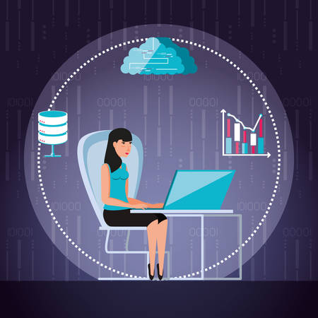 woman working and set icons business vector illustration designのイラスト素材