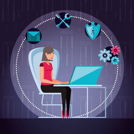 woman working and set icons business vector illustration designのイラスト素材