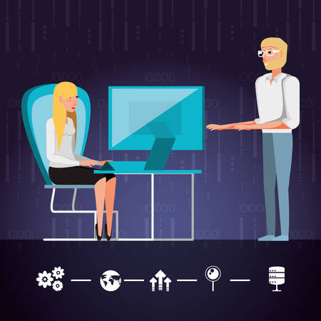 couple working and set icons business vector illustration designのイラスト素材