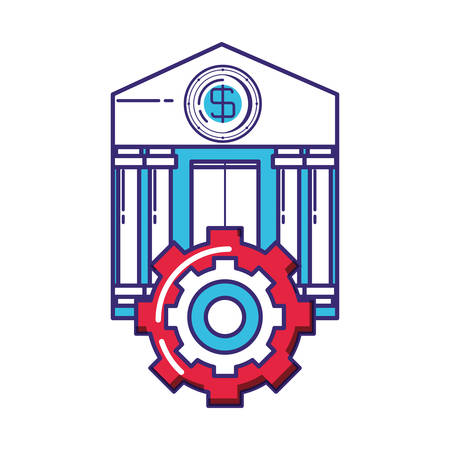 gear machinery with bank building vector illustration designのイラスト素材