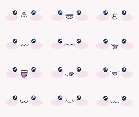 cute set of faces kawaii vector illustration designのイラスト素材
