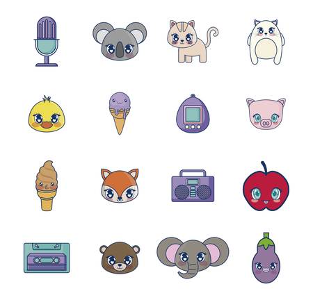 sweet and adorables kawaii set characters vector illustration designのイラスト素材
