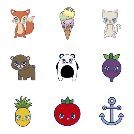 sweet and adorable kawaii set characters vector illustration designのイラスト素材