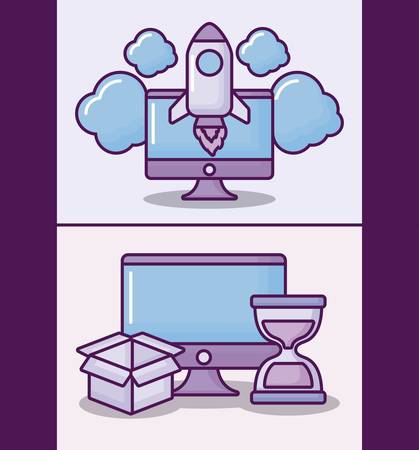 monitor computer with electronic business vector illustration designのイラスト素材