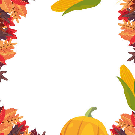 pumpkin corns leaves frame thanksgiving vector illustrationのイラスト素材