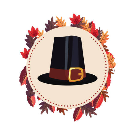 thanksgiving hat autumn leaves label vector illustration vector illustrationのイラスト素材