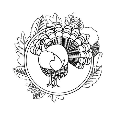 cute turkey and maple leaves vector illustration vector illustrationのイラスト素材