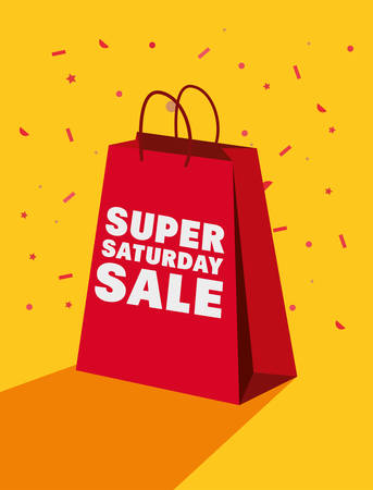 super saturday sale red shopping bag discount offers vector illustrationのイラスト素材