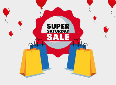 super saturday sale sticker balloons shop bags vector illustrationのイラスト素材