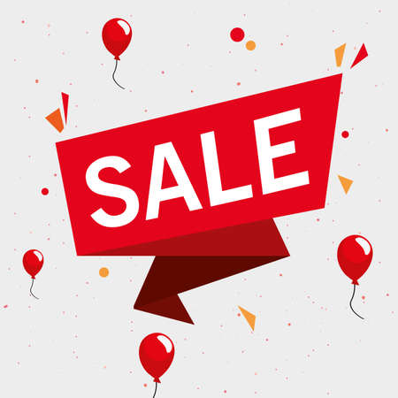 sale ribbon red balloons background vector illustrationの写真素材