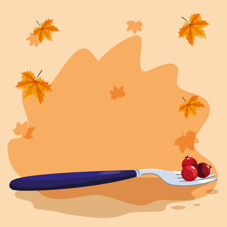 fork with cranberry over orange background, vector illustrationのイラスト素材